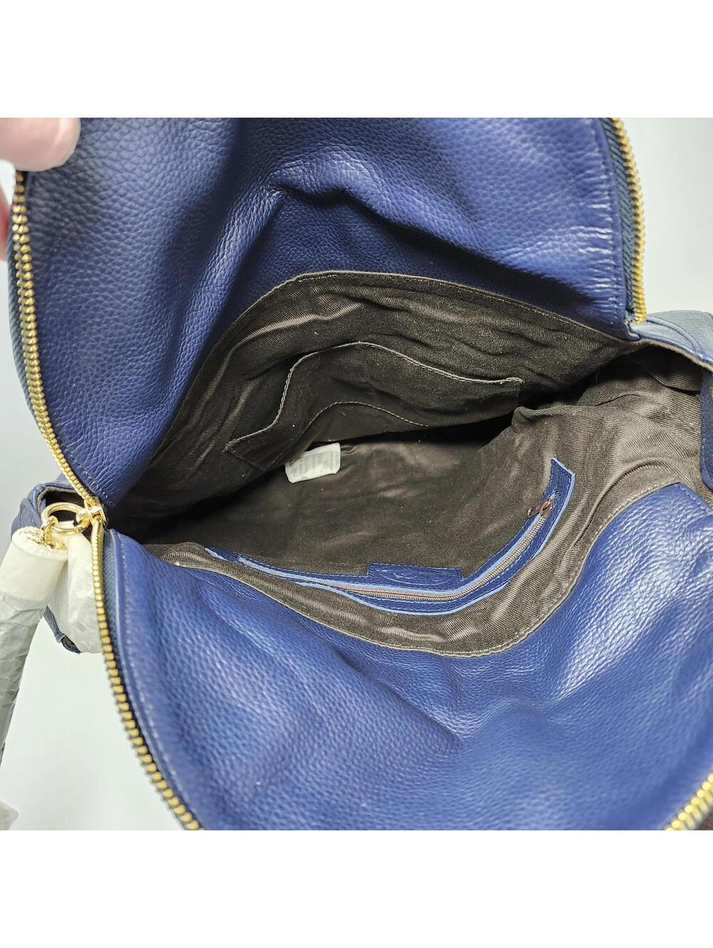 Donna Bella Blue Leather Hobo Shoulder Bag | Large Slouchy Purse w/ Strap - Picture 4 of 6
